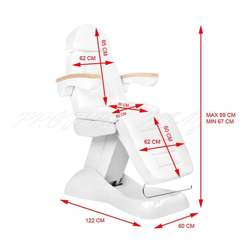 Kosmetoloģiskais krēsls LUX WHITE ar 3 motoriem, turētāju, bezvadu pulti, vadību no telefona un atmiņu