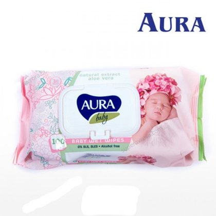 Mitrās salvetes Aura Baby ar alvejas ekstraktu, 100gb